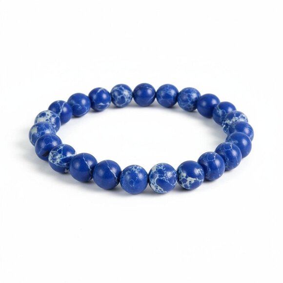 Imperial Jasper Bracelet 8mm Stretch Blue - New - Witchcore Earth - Picture 1 of 12